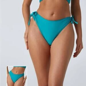 Halara Bikini Bottom Medium Teal Blue Mid Rise Removable Side Tie Swimwear Beach